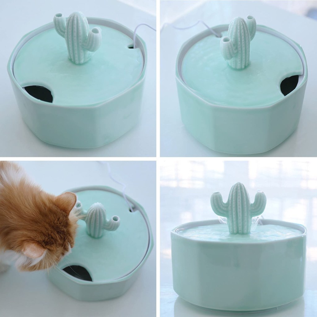 Picture of: Automatic Grinding Pet Water Fountain, Cactus Shape Ceramic Cat